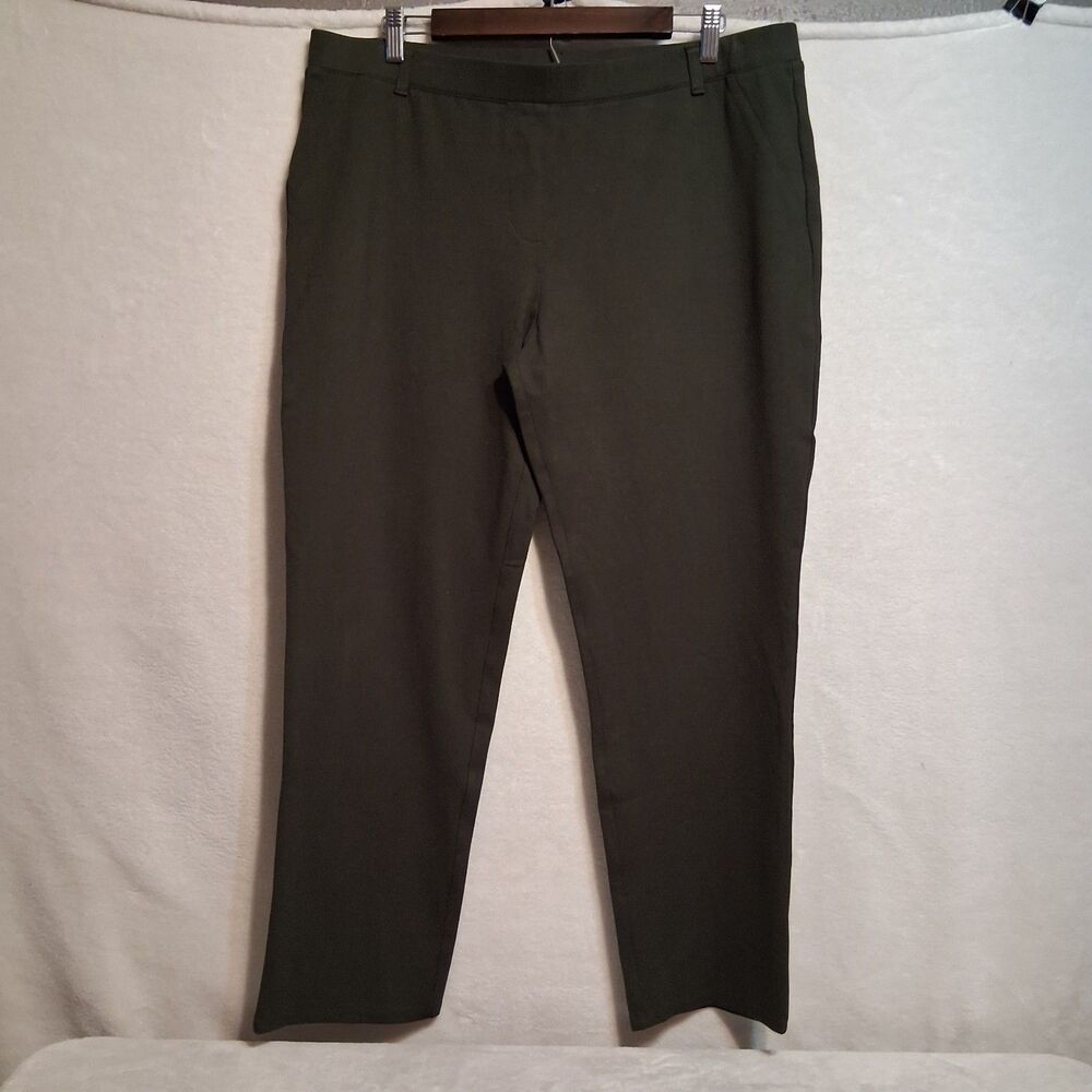Quince XL Petite Pants Olive Green Ultra-Stretch Ponte Straight Leg Comfort Work